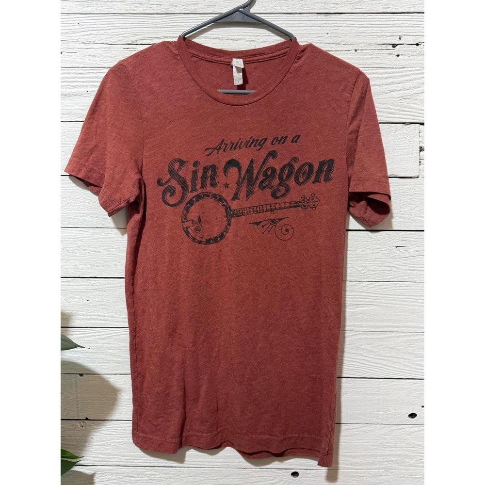 Bella Canvas Sin Wagon Banjo Graphic T-Shirt Rust Orange Tri-Blend Women Small